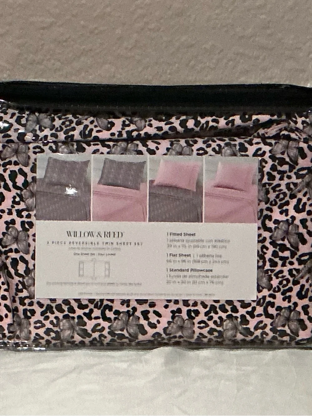 Pink & Black Leopard Butterfly 3-Piece Reversible Twin Sheet Set